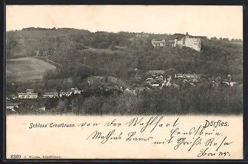 AK Dörfles, Ortsansicht mit Blick zum Schloss Ernstbrunn