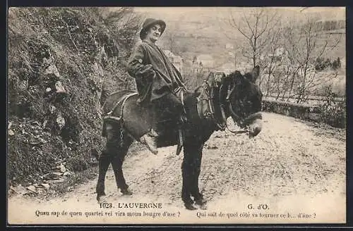 AK Auvergne, Bauer reitet auf einem Esel