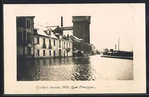 AK Corbeil, Inondations de 1910, Quai Mauzaise