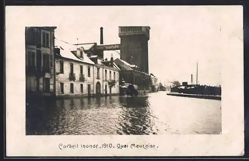 AK Corbeil, Inondations de 1910, Quai Mauzaise