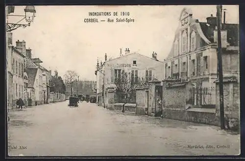 AK Corbeil, Inondations de 1910, Rue Saint-Spire