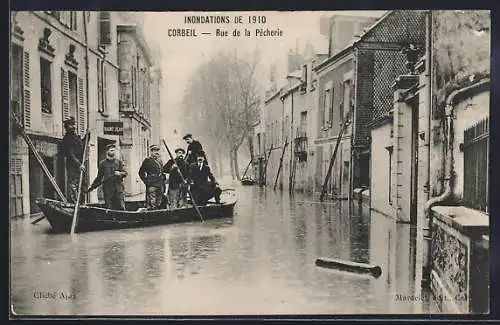 AK Corbeil, Inondations de 1910, Rue de la Pêcherie