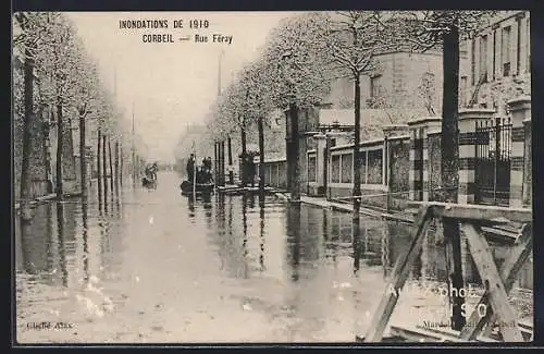 AK Corbeil, Rue Féray, Indondations de 1910