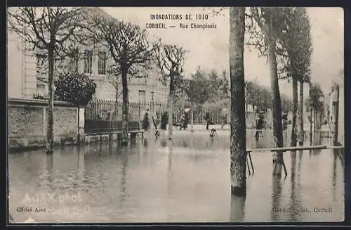 AK Corbeil, Les Inondations de 1910, Rue Champlouis, Hochwasser