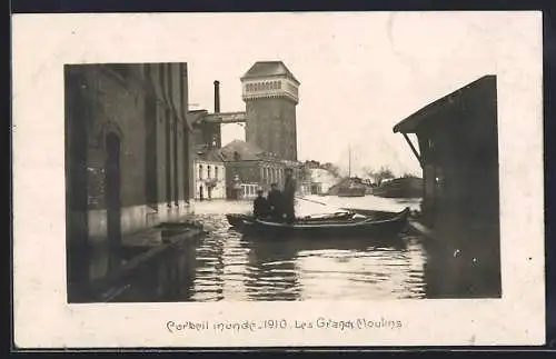 AK Corbeil, Inondations de 1910, Les Grands Moulins