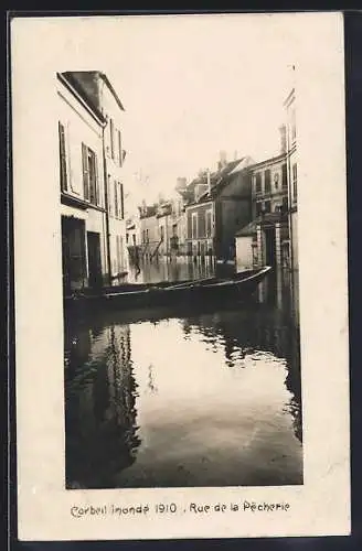 AK Corbeil, Les Inondations de 1910, Rue de la Pêcherie