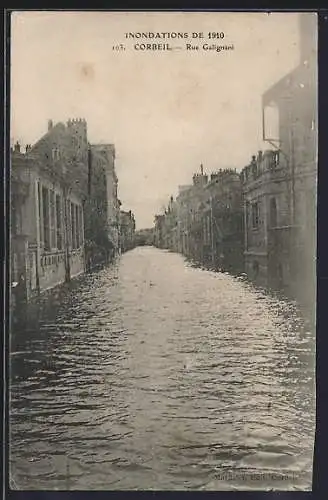 AK Corbeil, Les Inondations de 1910, Rue Galignani