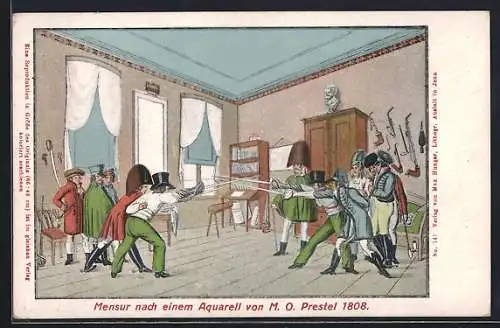 AK Mensur nach einem Aquarell von M. O. Prestel 1808