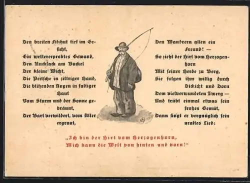 AK Feldberg /Schwarzwald, Gasthaus und Pension Herzogenhorn, Bes. Resi Menken, Angler mit Gedicht