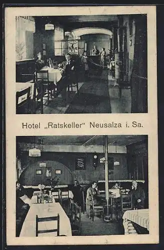 AK Neusalza i. Sa., Hotel Ratskeller mit Innenansicht