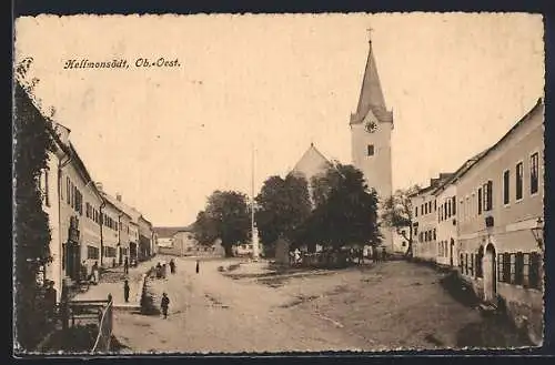 AK Hellmonsödt, Hauptplatz mit Kirche