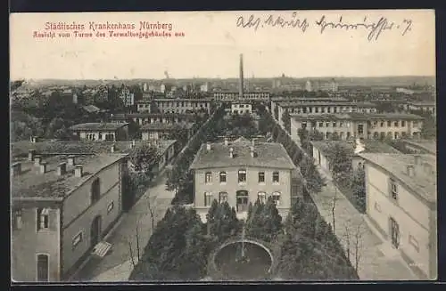 AK Nürnberg, Blick auf das Städtische Krankenhaus vom Turm des Verwaltungsgebäudes