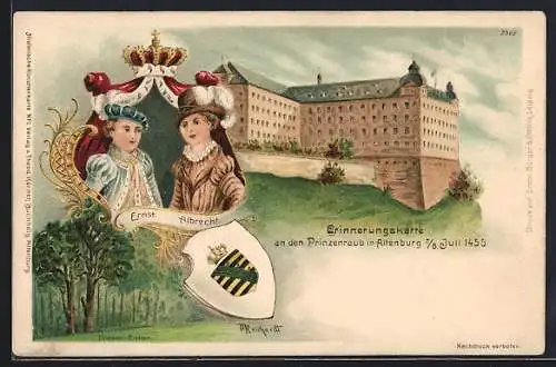 Passepartout-Lithographie Altenburg / S.-A., Prinzenraub 1455, Ernst und Albrecht, Wappen