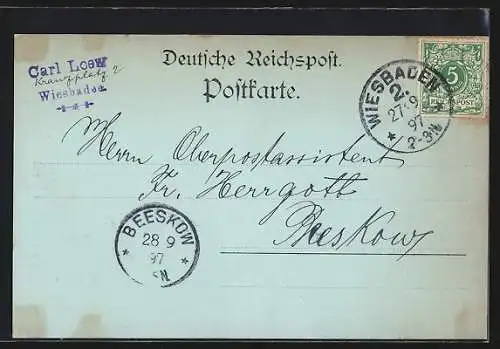 Mondschein-AK Wiesbaden, Strassenpartie am Kranzplatz