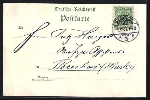 Lithographie Magdeburg, Theater, Zollbrücke, Friesen-Denkmal, Dom
