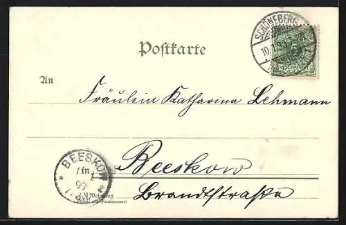 Lithographie Berlin, Hallesches Thor, Belle-Alliance Platz und Wasserfall im Victoria Park