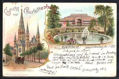 Lithographie Berlin-Charlottenburg, Kaiser Wilhelm Gedächtniskirche I., Flora