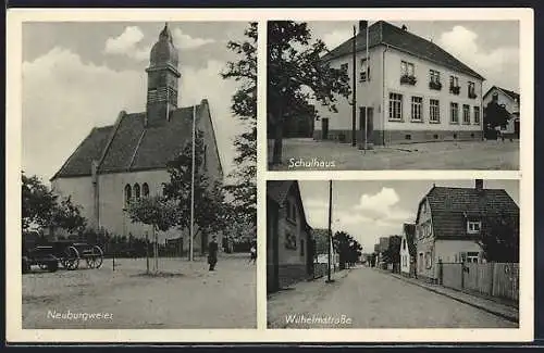 AK Neuburgweier, Schule, Wilhelmstrasse, Kirche