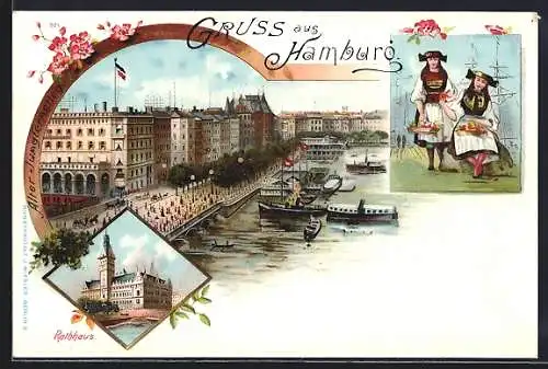 Lithographie Hamburg-Neustadt, Rathaus, Jungfernstieg