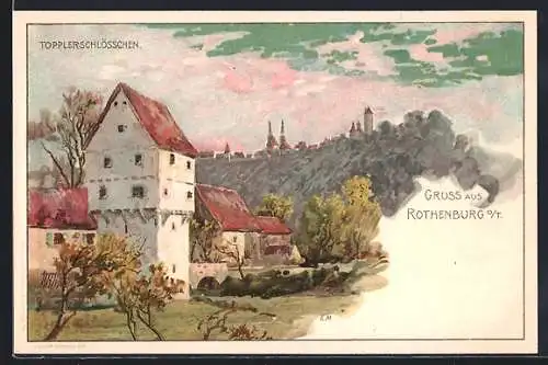 Künstler-AK Rothenburg / Tauber, Blick auf Topplerschlösschen