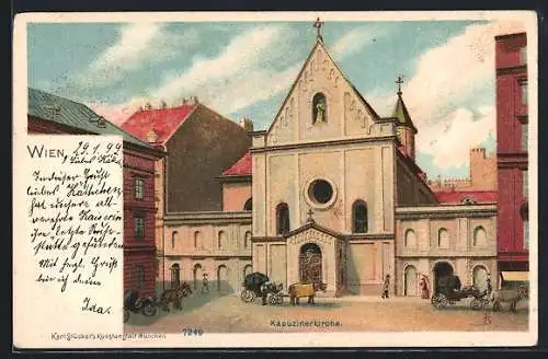 AK Wien, Blick auf die Kapuzinerkirche, mir Pferdekutschen