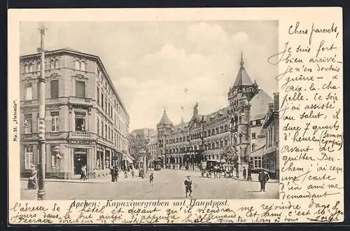 AK Aachen, In der Strasse am Kapuzinergraben mit Hauptpost