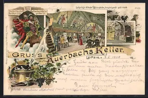 Lithographie Leipzig, Gasthaus Auerbachs Keller, Doctor Faus