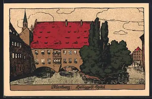 Steindruck-AK Nürnberg, Blick zum Heiliggeist-Spital