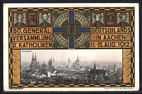 AK Aachen, 59. General-Versammlung der Katholiken Deutschlands 1912, Ortsansicht, Wappen der Evangelisten