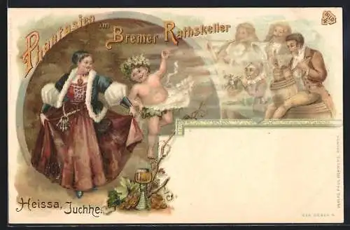 Lithographie Bremen, Gasthaus Ratskeller, Phantasien, Musikanten