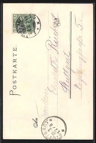 Lithographie Konstanz, Schnetzthor mit Husshaus, Strassenpartie