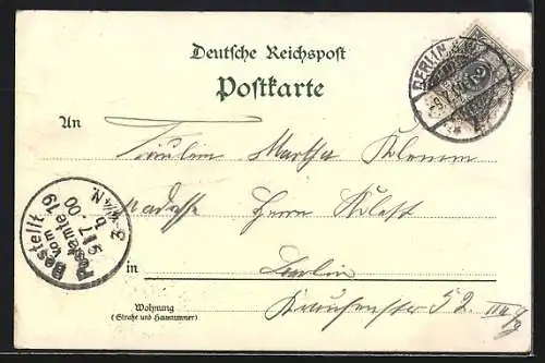 Lithographie Berlin, Menschen am Kaiser Wilhelm-Denkmal
