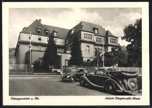 AK Königswinter a. Rh., Adam Stegerwald-Haus mit Strasse, VW-Käfer