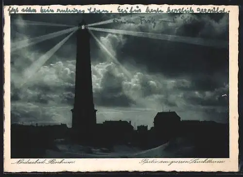 AK Borkum, Partie am grossen Leuchtturm bei Nacht