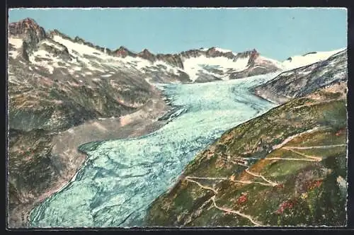 AK Rhonegletscher mit Furkastrasse