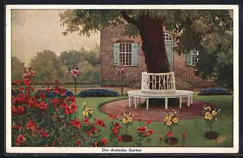 Künstler-AK Raphael Tuck & Sons Nr.1008: Garten mit blühenden Blumen