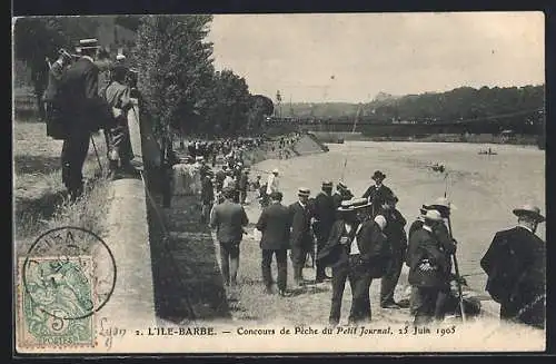 AK L`Ile-Barbe, Concours de Pêche 1905, Angler am Ufer