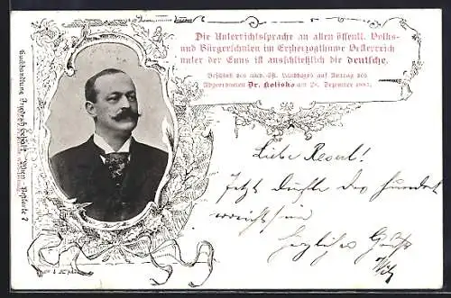 AK Die Unterrichtssprache an allen öffentlichen Volks- und Bürgerschulen..., Dr. Koliska 1897, Sprachpolitik