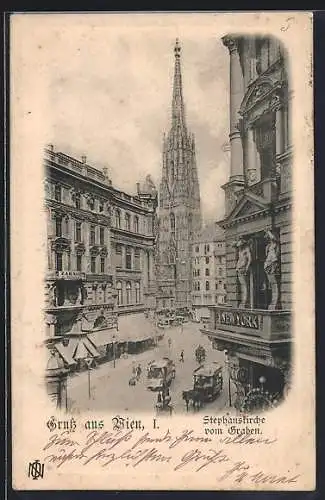 AK Wien, Stephanskirche vom Graben mit Geschäften