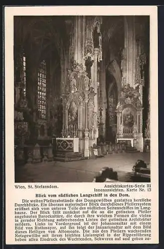 AK Wien, St. Stefansdom, Blick vom südlichen Langschiff in den Dom