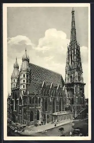 AK Wien, Stephanskirche mit Strassenpartie