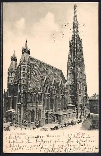 AK Wien, Stefansdom mit Strassenpartie