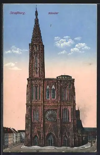AK Strassburg, Münster mit Strassenpartie
