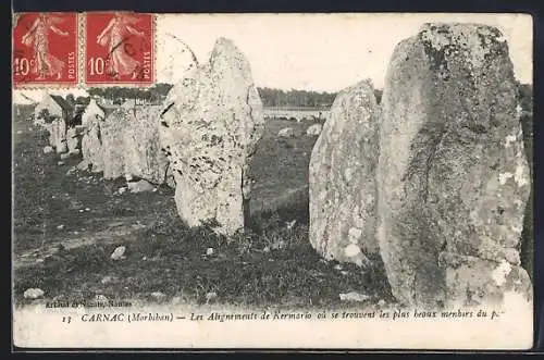 AK Carnac /Morbihan, Les Alignements de Kermario ou se trouvent les plus heaux menhirs, Gesteinsformation