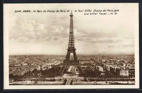 AK Paris, Le Parc du Champ-de-Mars et la Tour Eiffel, Eiffelturm mit Dampfer