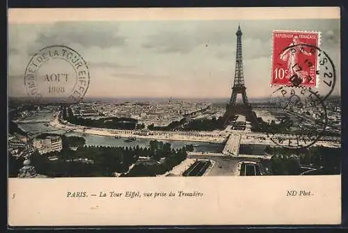 AK Paris, La Tour Eiffel, vue prise du Trocadéro, Eiffelturm