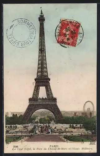 AK Paris, La Tour Eiffel, le Parc du Champ-de-Mars et l`Ecole Militaire, Eiffelturm