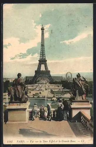 AK Paris, Vue sur la Tour Eiffel et la Grande Roue, Eiffelturm