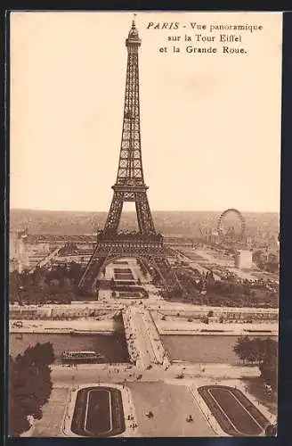 AK Paris, Vue panoramique sur la Tour Eiffel et la Grande Roue, Eiffelturm