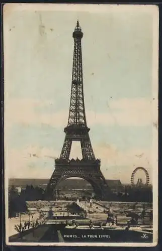 AK Paris, La Tour Eiffel, Eiffelturm, Im Hintergrund Riesenrad